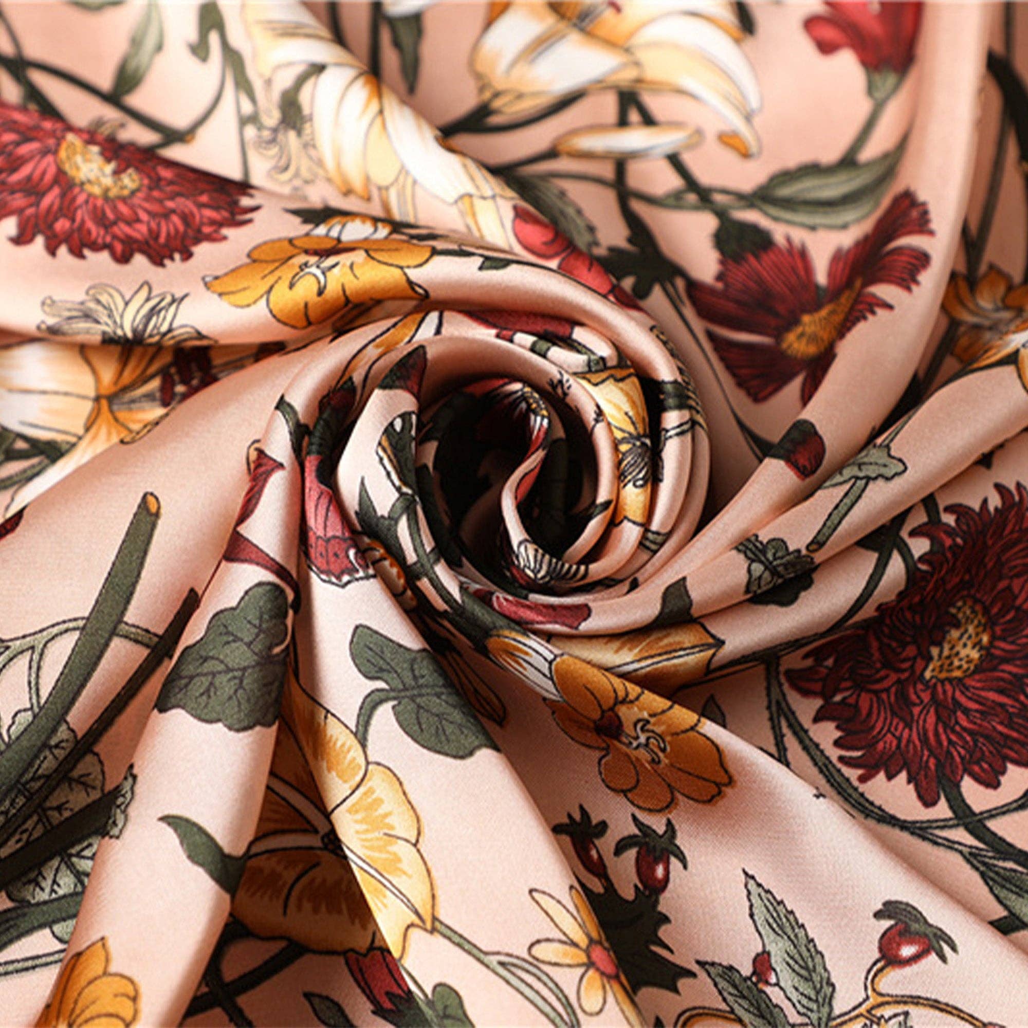 AK Brand – wholesale Scarf – Women&#x27;s – Satin Floral Print Square Scarf with Elegant Vintage Inspire5