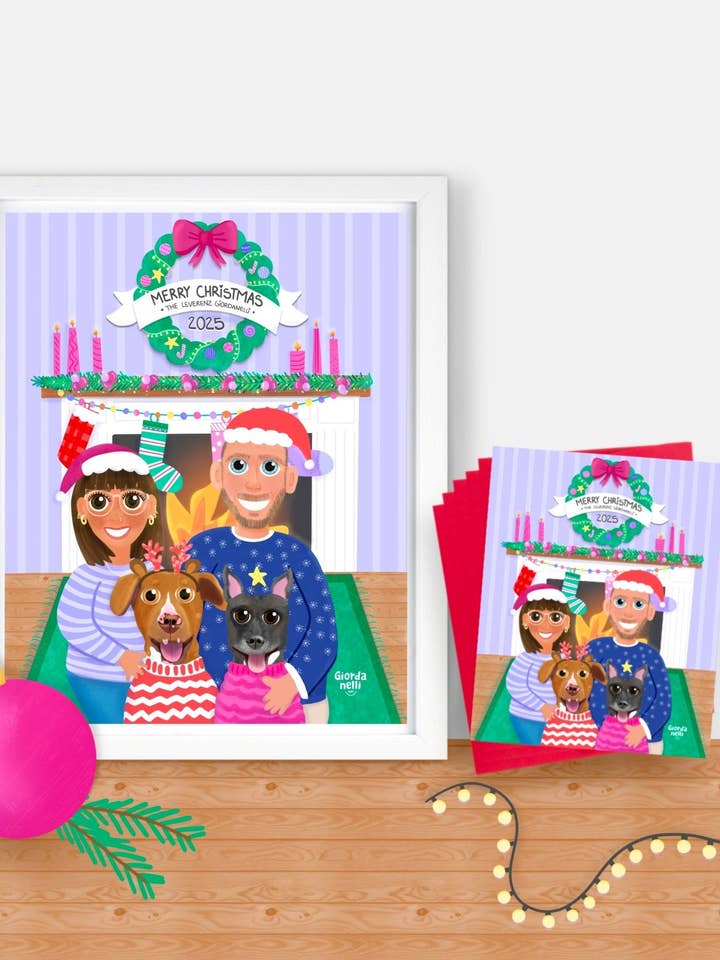 Family - Christmas Custom Illustration Bundle (Print + 5 Cards) - LIMITED EDITION for wholesale by Giordanelli Art