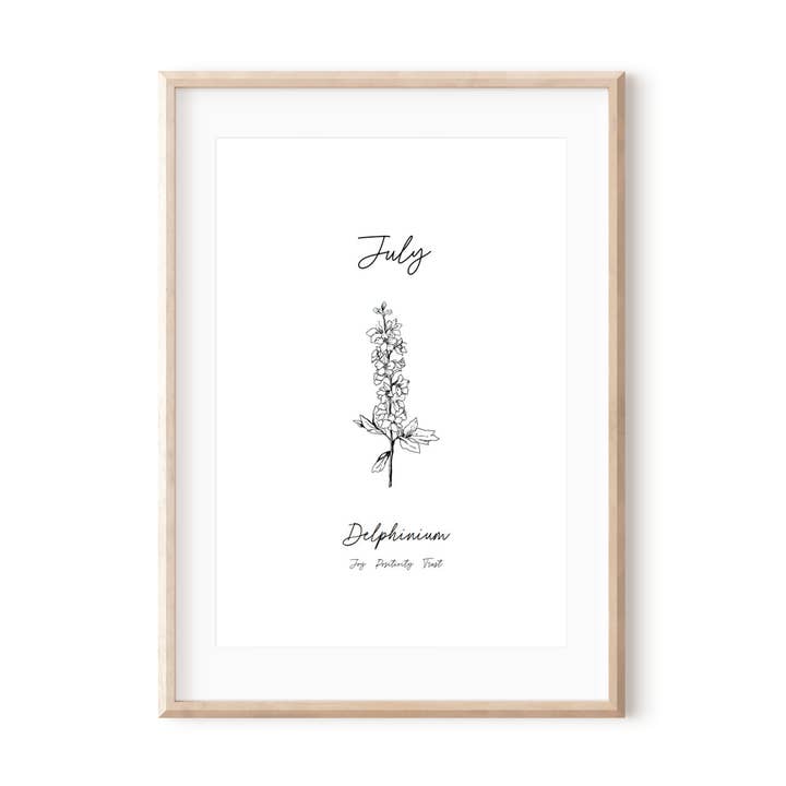 Juli födelsemånadens blomtryck för wholesale av Emily M Art and Design