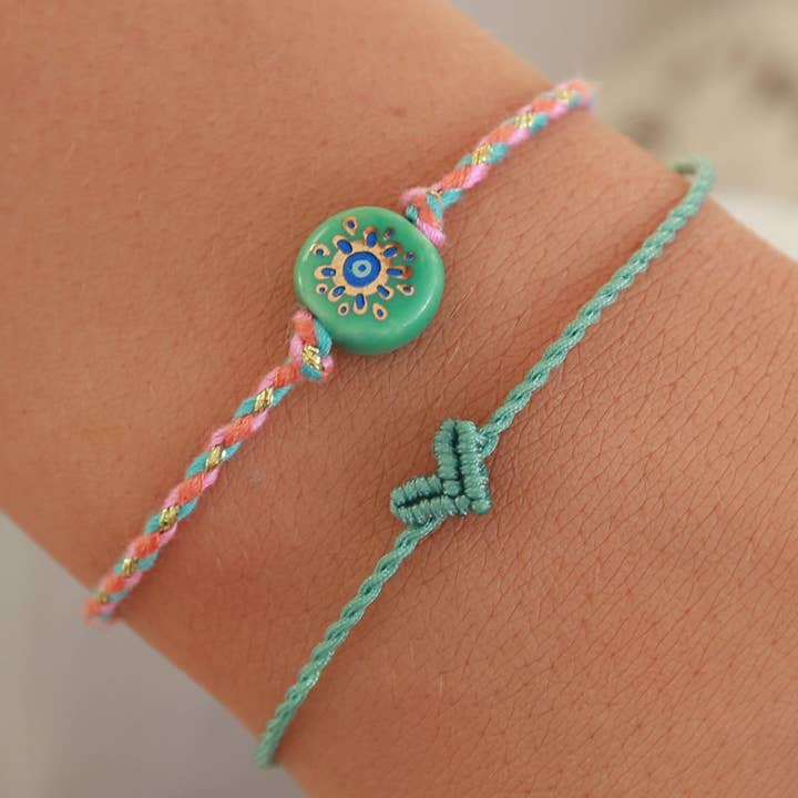 Love Ibiza - Vendita all'ingrosso Bracciale in tessuto/intrecciato - Bracciale a cuore Love Ibiza verde mare1