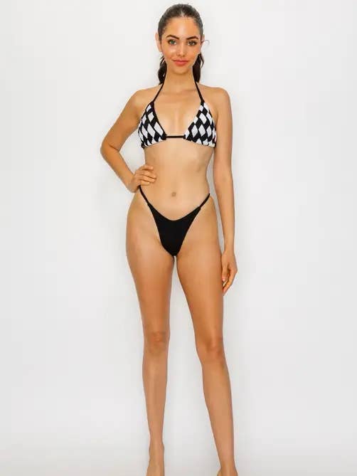 Parte inferior de bikini tejido con textura a cuadros y cuello halter para venta al por mayor de SOLAZ