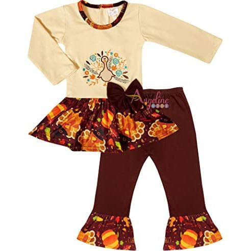 CLEARANCE Baby Girls Thanksgiving Floral Turkey Dress for wholesale by Angeline Kids