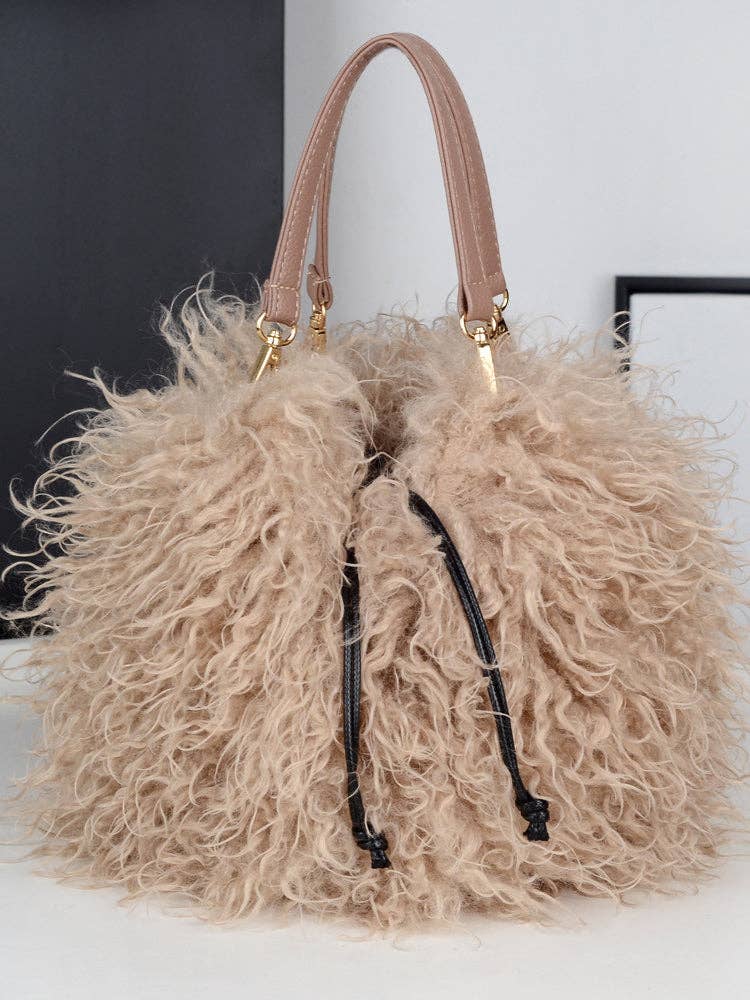 Sweetkama – Mala com alça superior – Mulher por atacado – Bolsa de mão feminina com pelo sintético mongol SKABG40933