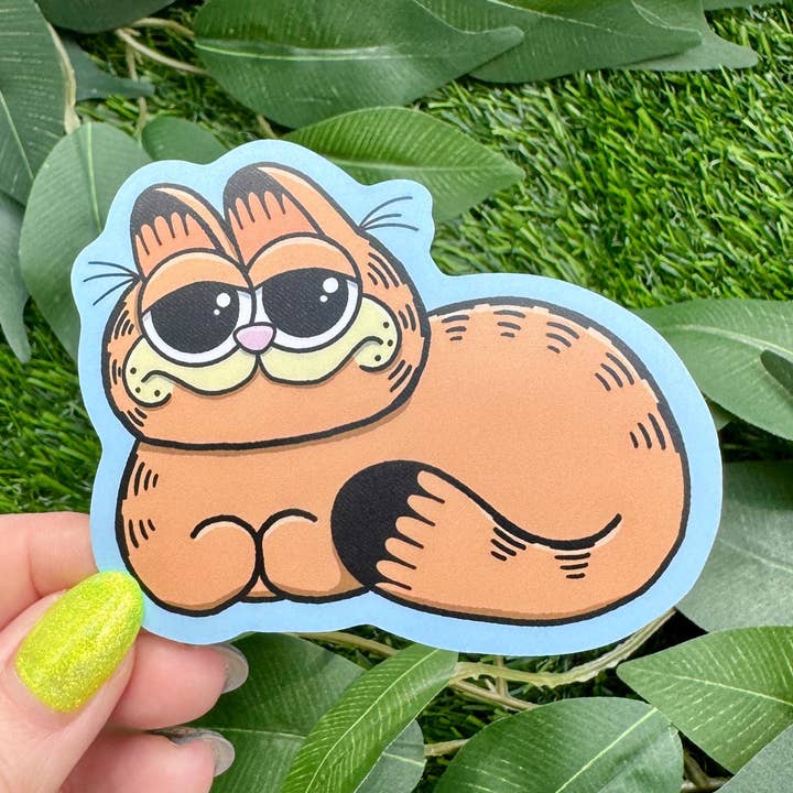 Sleeping Orange Cat Sticker Waterproof Matte Vinyl Garfield for wholesale by Hawburns Studio