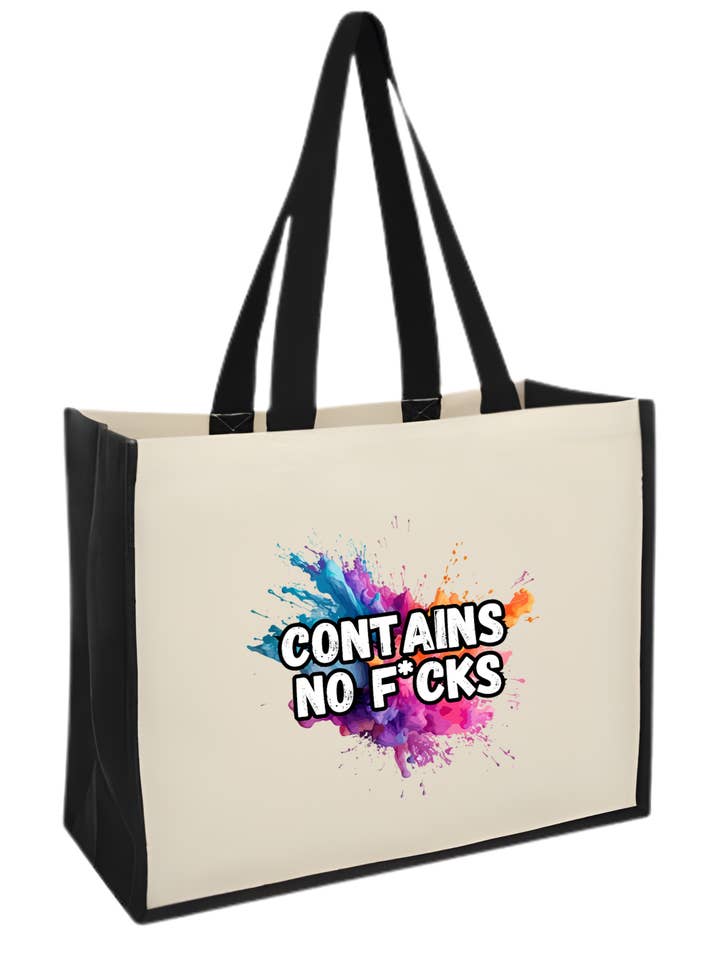 Contains no fucks - Maxi Jute Shopper Bag for wholesale by Reyt Designs