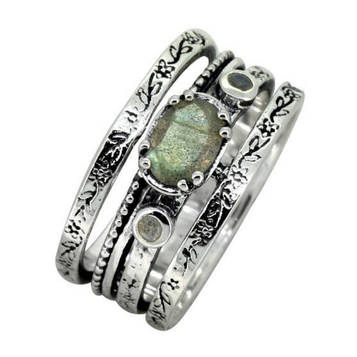 Serafina Labradorite Wide Band Sterling Ring for wholesale by Saraswati Imports