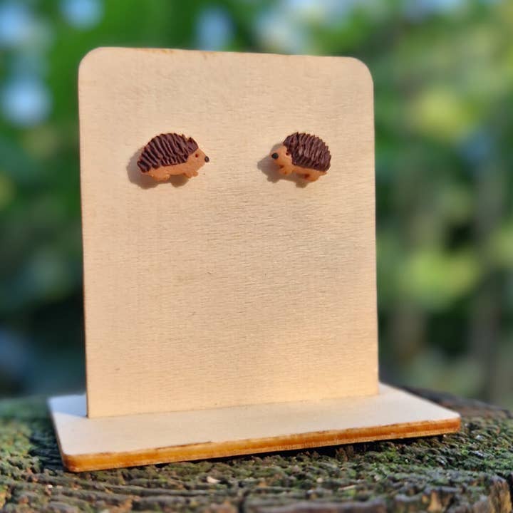 Autumn Teeny Hedgehog Polymer Clay Hypoallergenic Studs for wholesale by Green Grove Designs