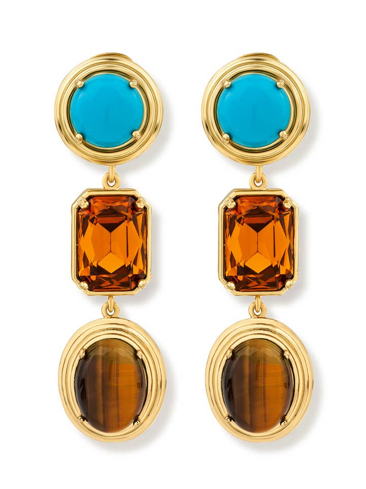 Myndos Turkuaz Kristal Kaplangözü Küpe for wholesale by Ninon