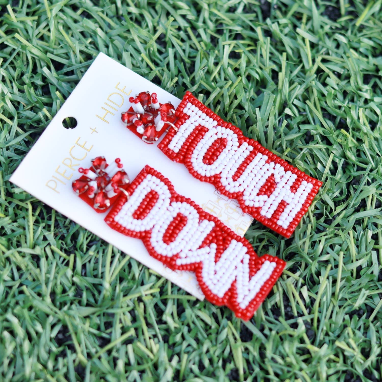 Pierce + Hide - Wholesale Dangle Earrings - Custom Beaded Touch Down Earring| Game Day Earrings| Football10