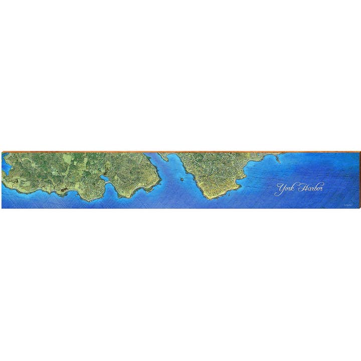 Carte satellite de York Harbor, Maine, grande œuvre murale horizontale | Impression d'art mural sur bois véritable pour la vente par Mill Wood Art