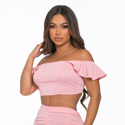 Set Top Skirt Flutter Sleeve Crop Top Plus Size for wholesale by SEXY STAR DESIGN INC