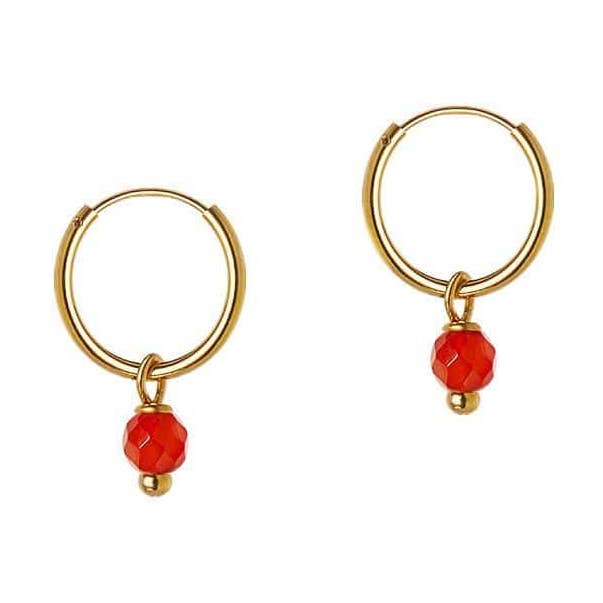 Aros pequeños chapados en oro con piedra roja para venta al por mayor de Juulry