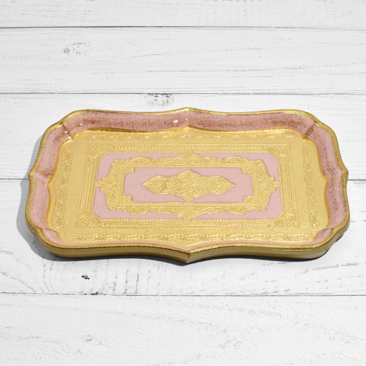 Via Graceffo - Wholesale Decorative Tray - Florentine Carved Wood Rectangle Scalloped Mini Tray10