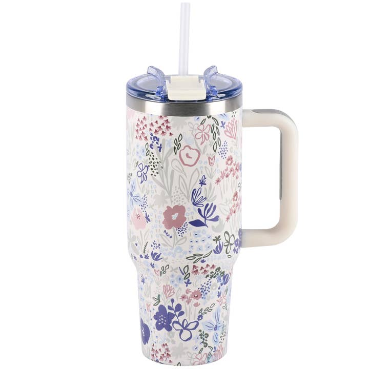 Blue Floral Travel Mug for wholesale by Primitives by Kathy
