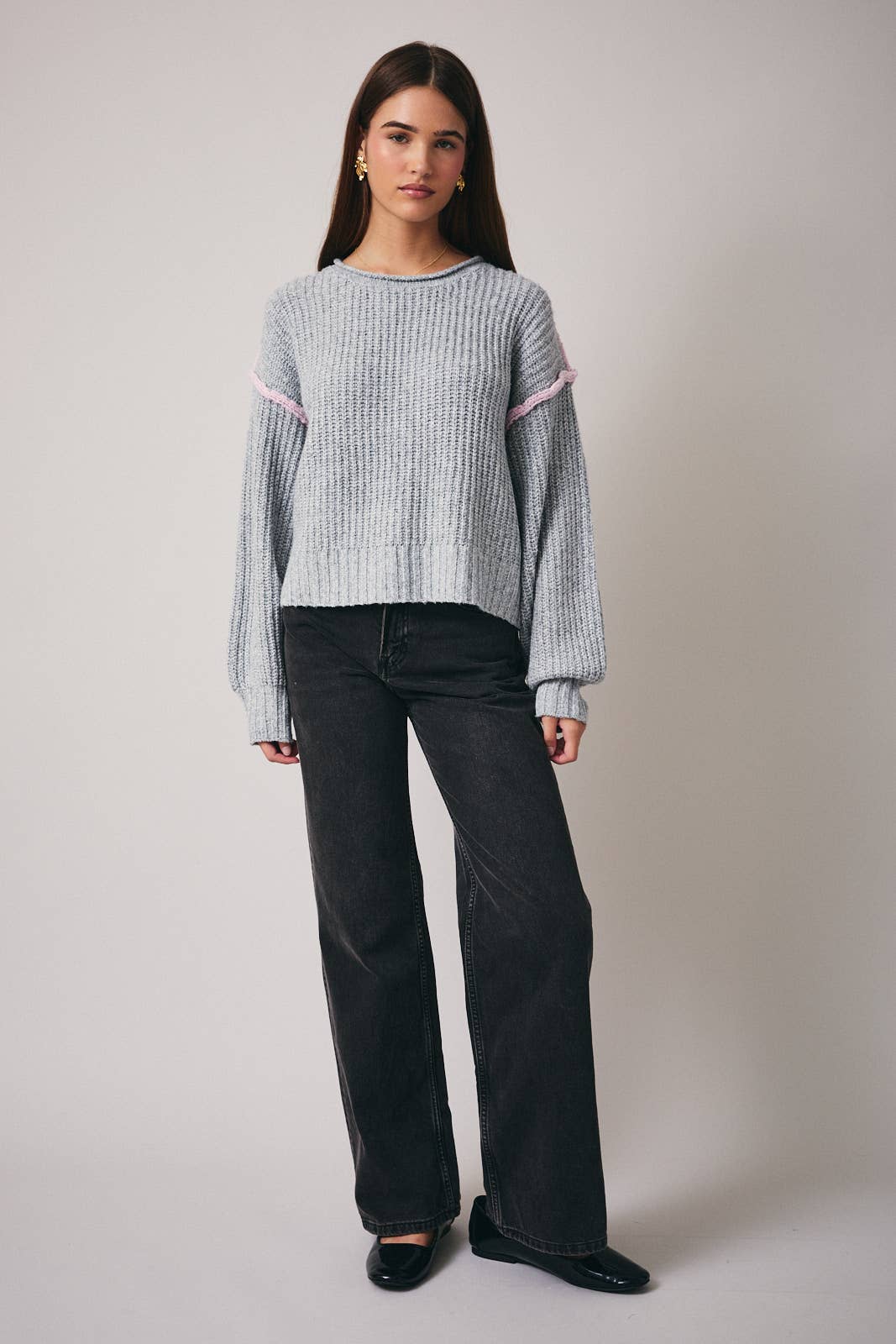 H GRIS PULL À COL ROND MONTANT À MANCHES LONGUES ET COUPE AMPLE en vente sur Faire4