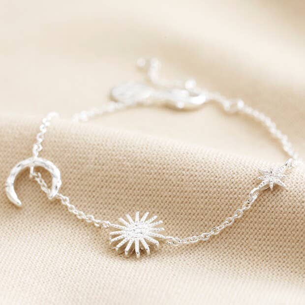 Sun and Moon Chain Bracelet in Silver for wholesale by Lisa Angel