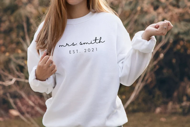 GiftsbyPR - Wholesale Graphic Sweatshirt - Women's - Personalized Mrs. Sweaters, Bachelorette Party Sweatshirts0