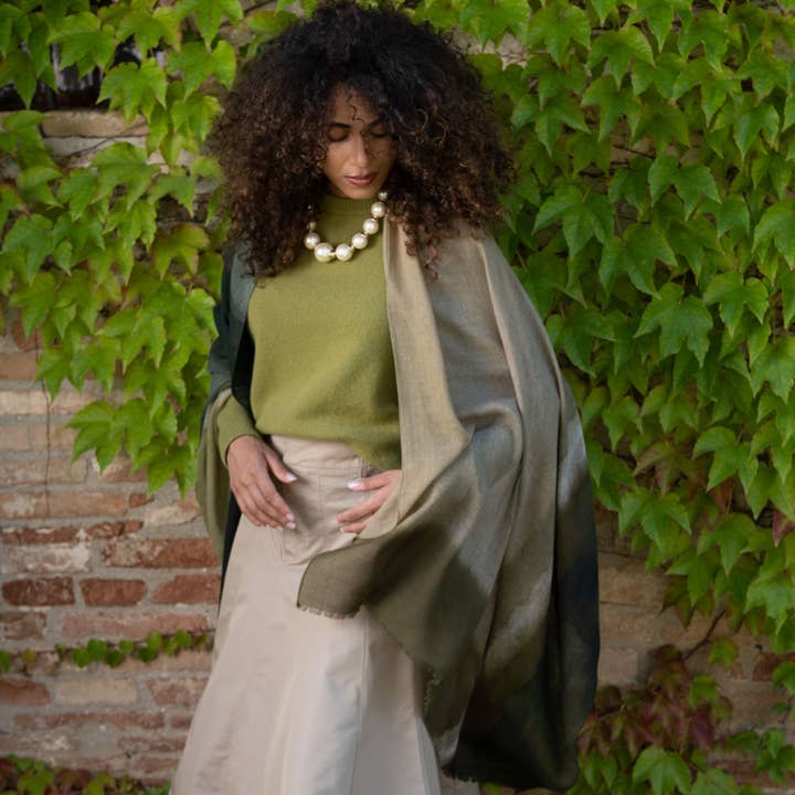 Elizabetta Made in Italy USA - Wholesale Scarf - Unisex - Vicenza - Wool & Silk Scarf - Olive Green