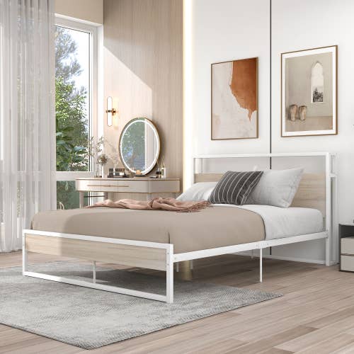 VTNG50 - Wholesale Bedroom Furniture - Queen Size Metal Platform Bed Frame with Sockets, USB Ports0
