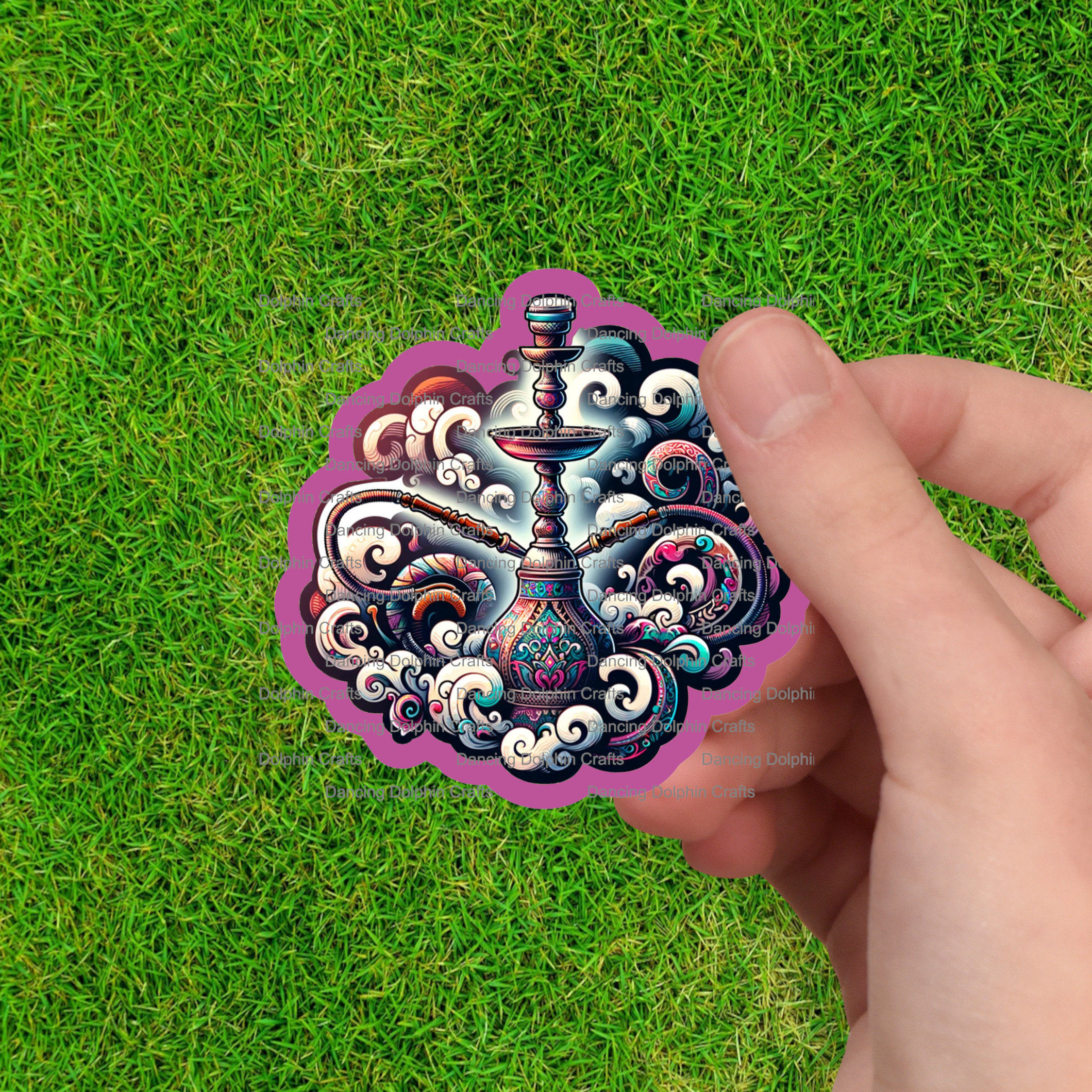 Dancing Dolphin Crafts – wholesale Klistermärke – Mystic Puff: Utsmyckad vattenpipa vinylklistermärke0