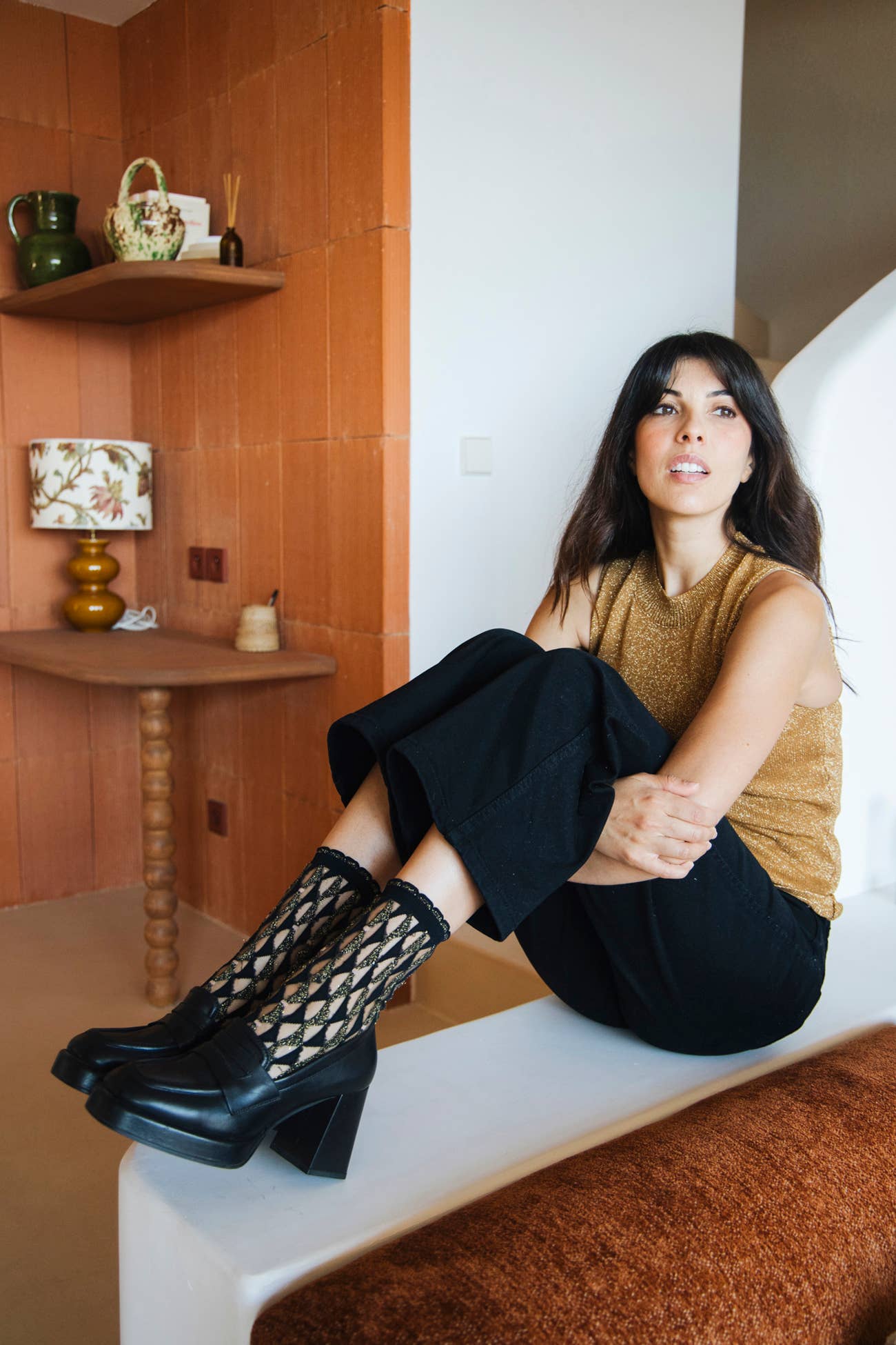 Atelier St Eustache - Wholesale Socks - Women's - ARLECCHINO GOLD • Women's graphic sheer socks7