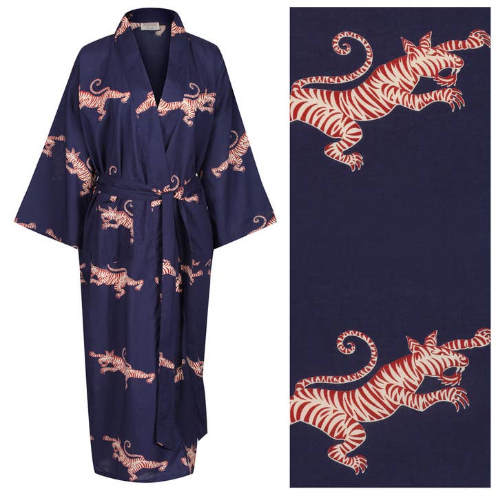 Susannah Cotton Kimono Robe - Fighting Tiger Red & Cream for wholesale by Susannah Cotton