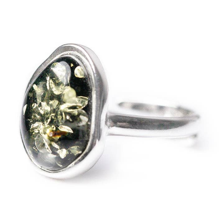 Anel Ajustável Verde Amber ELEMENT Solitaire por atacado de Baltic Beauty