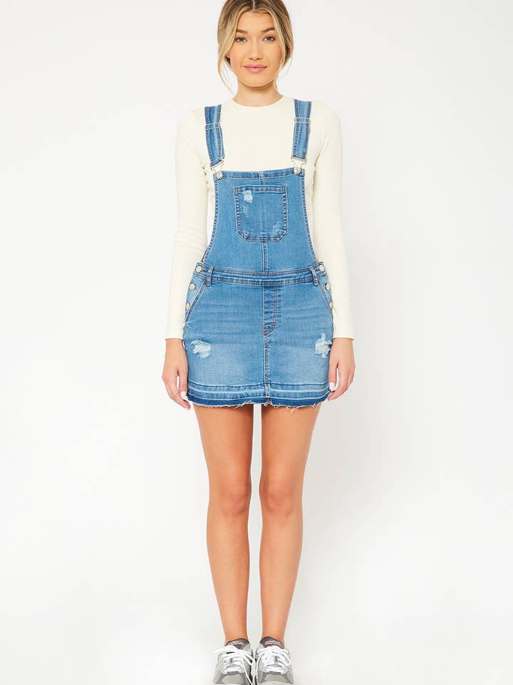 Skirt overall in light blue wash for wholesale by MONKEY RIDE JEANS