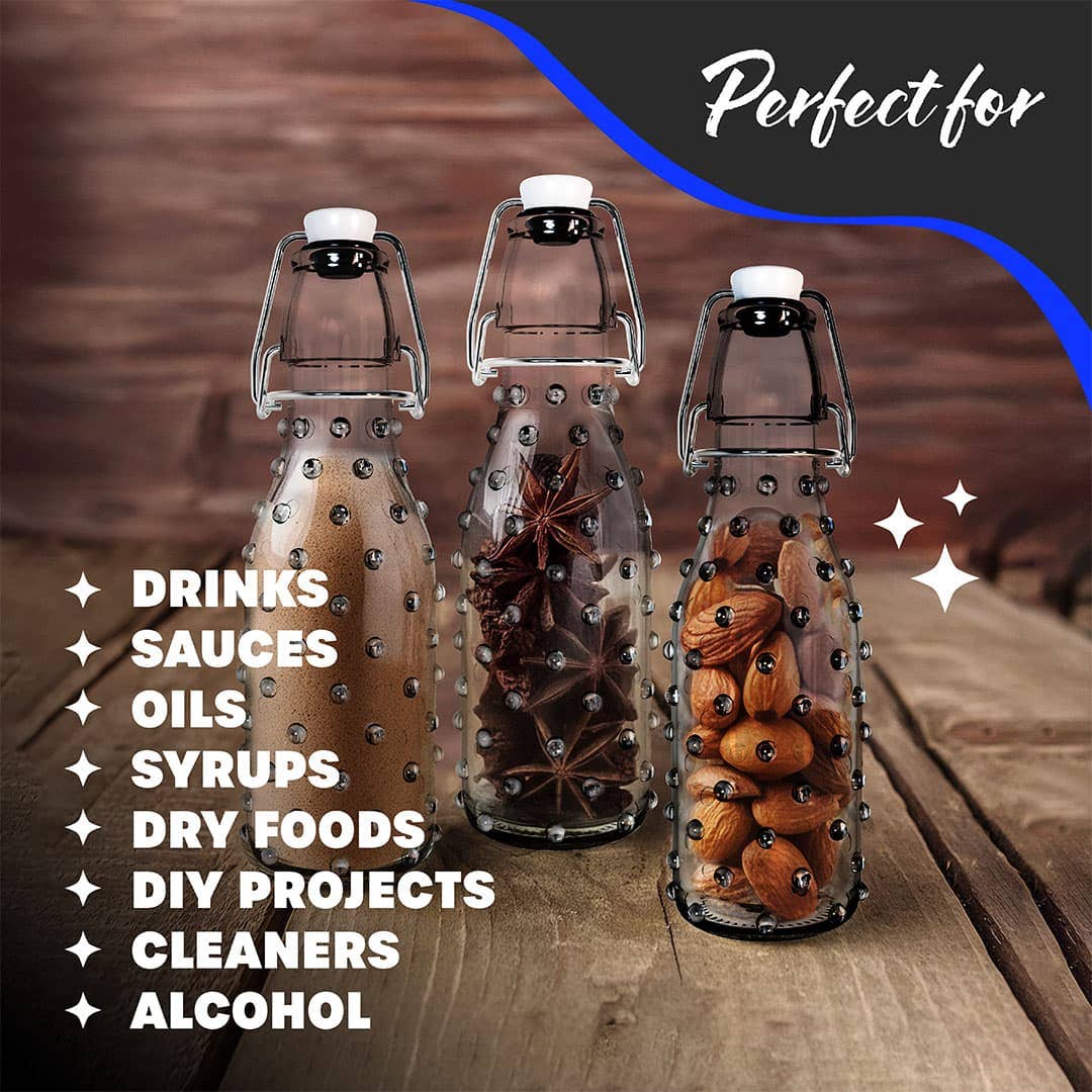 Nevlers - Wholesale Jar - Nevlers 8.5 oz Dotted Swing Top Bottles (Pack of 6) | Includes Funnel, Brush, Tags and Shrink Wrap6