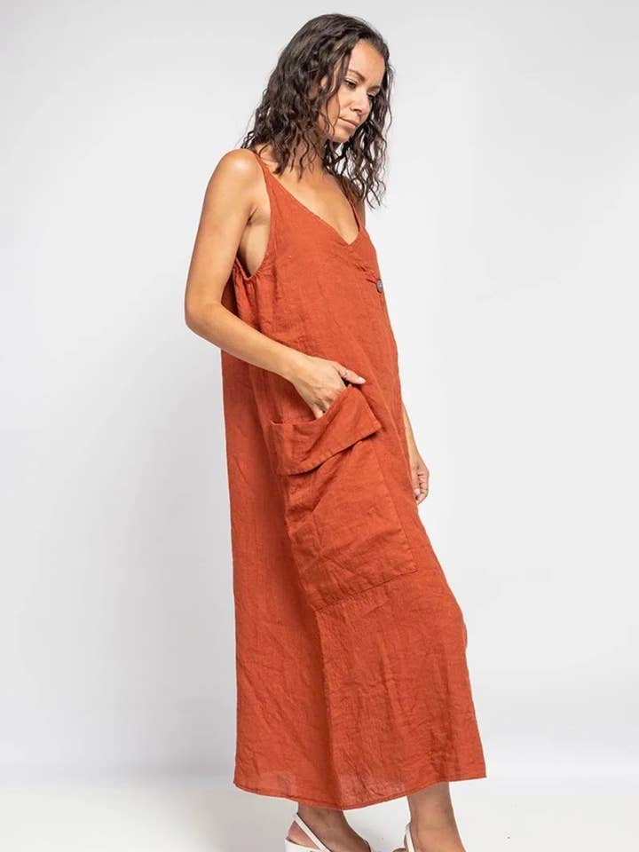 Elda Sleeveless Maxi Dress with Strap and Pocket for wholesale by Fontaine Fashion