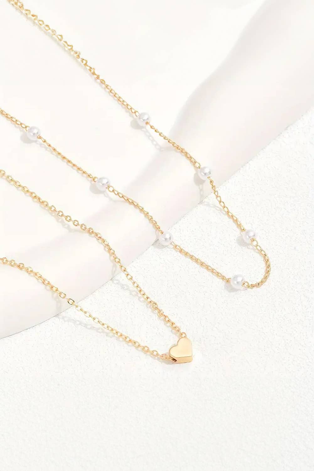 Gold LDC Plated Heart and Pearl Detail 2pcs Layered Necklace for wholesale on Faire1