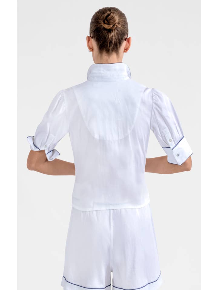 Gretchen Scott LLC - Wholesale Button Down Shirt - Women's - Pip Pip Piping Boyfriend shirt - Solid