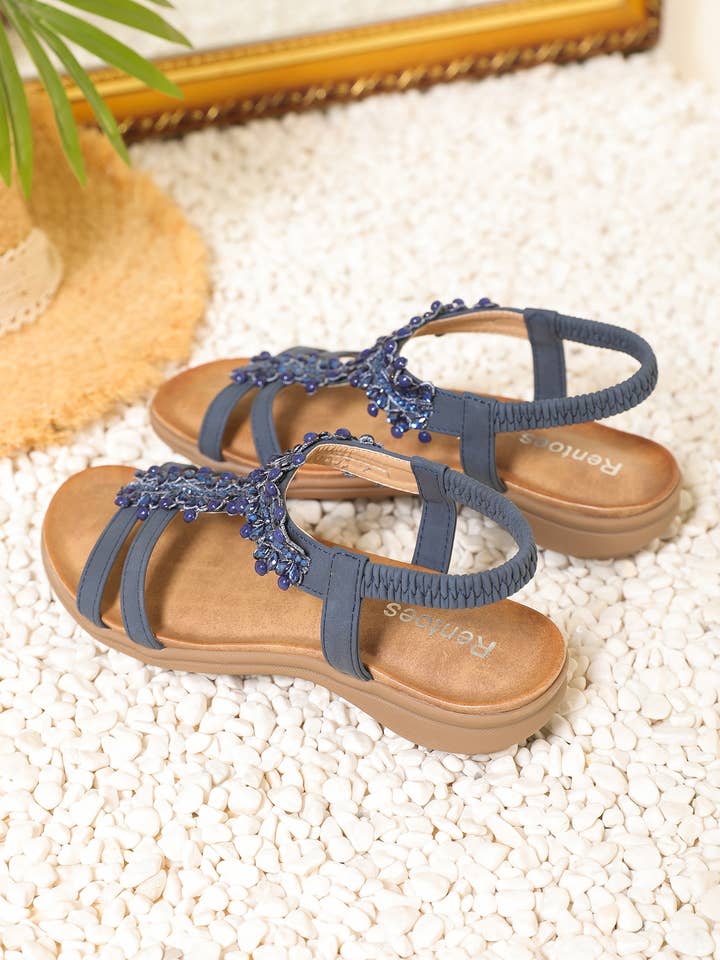 Rentoes – Großhandel Sandalen – Damen – Flache Damensandale mit Strassperlen JS698-1317