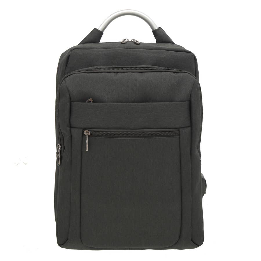Troika BLACK Roll Top Laptop Backpack with Metal Buckle Closure 