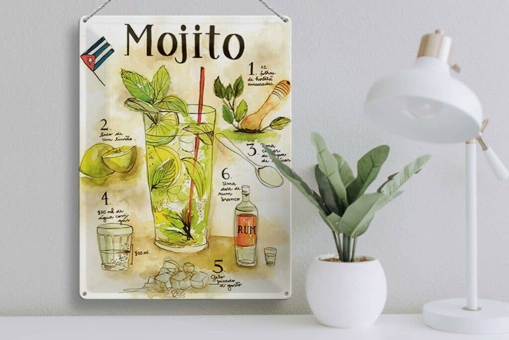 Femer – wholesale Sign – Tin Sign Recipe 30x40 cm Mojito Rum Suco de Limão Agua Deco Sign3