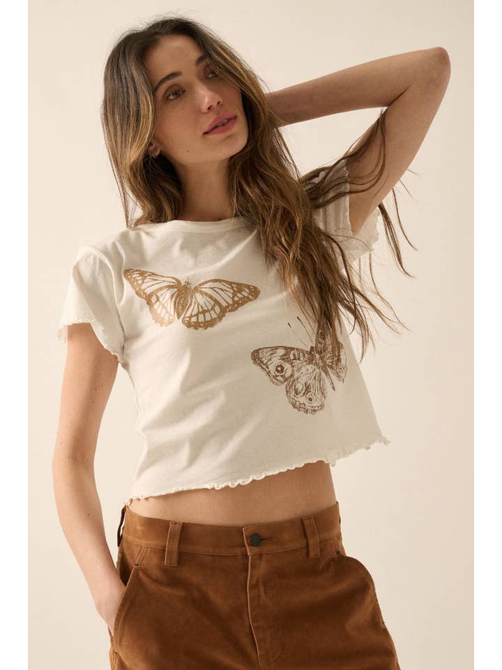 Ivoor Vlindertjes Afgeknipte Slab-Rand Grafische Baby T-shirt voor groothandel op Faire4