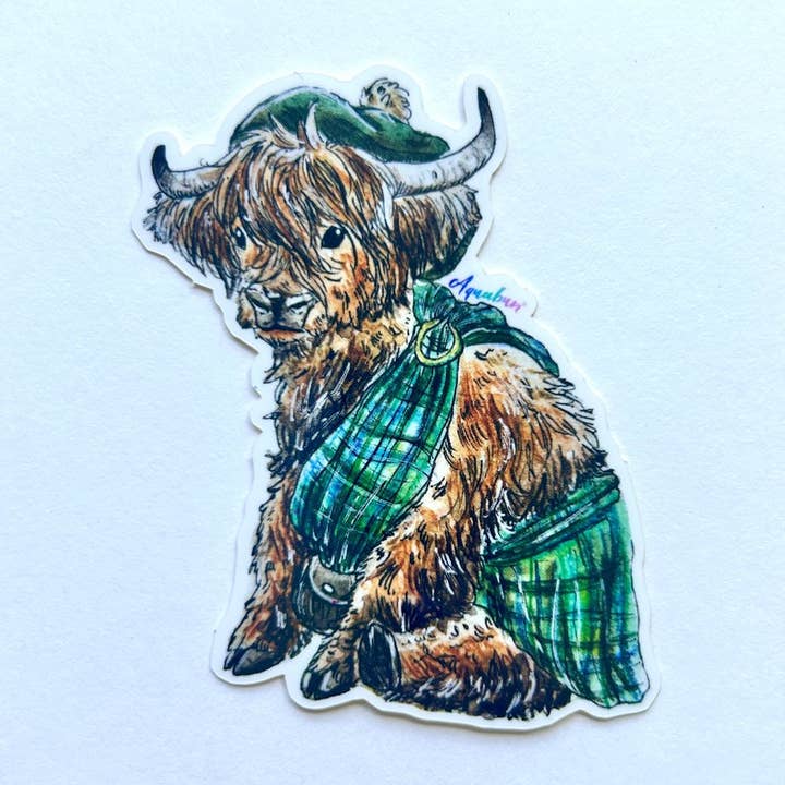 Highland Cow Sticker for wholesale by Aquabun