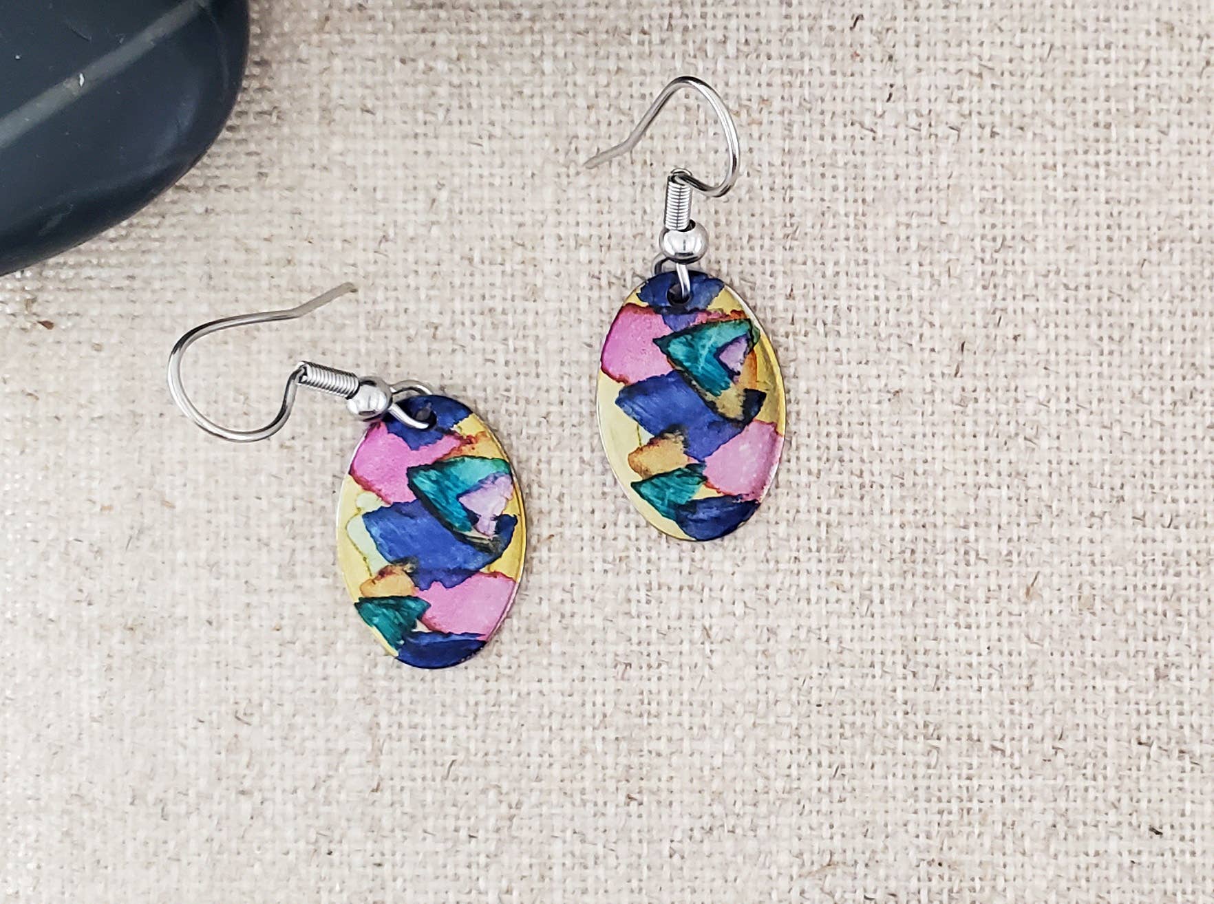 Covaly Artisan Jewelry - Wholesale Dangle Earrings - Alcohol Ink Stainless Steel Small Oval Earrings2