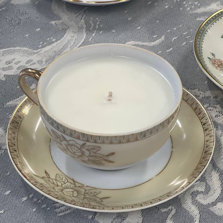 Tea Cup Candles | Vintage | Soy Candles | Seasonal Candles for wholesale by Salacia Salts | Soaps | Bath Bombs | Lip Balms | Soy Candles