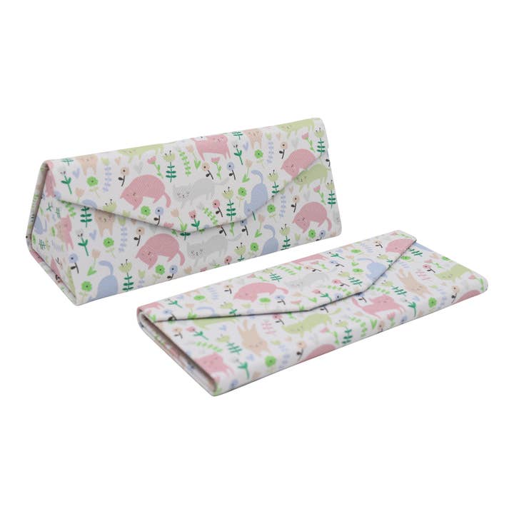 Cats & Flowers Glasses Case – Cute Animals – Vegan Leather for wholesale by Real Sic