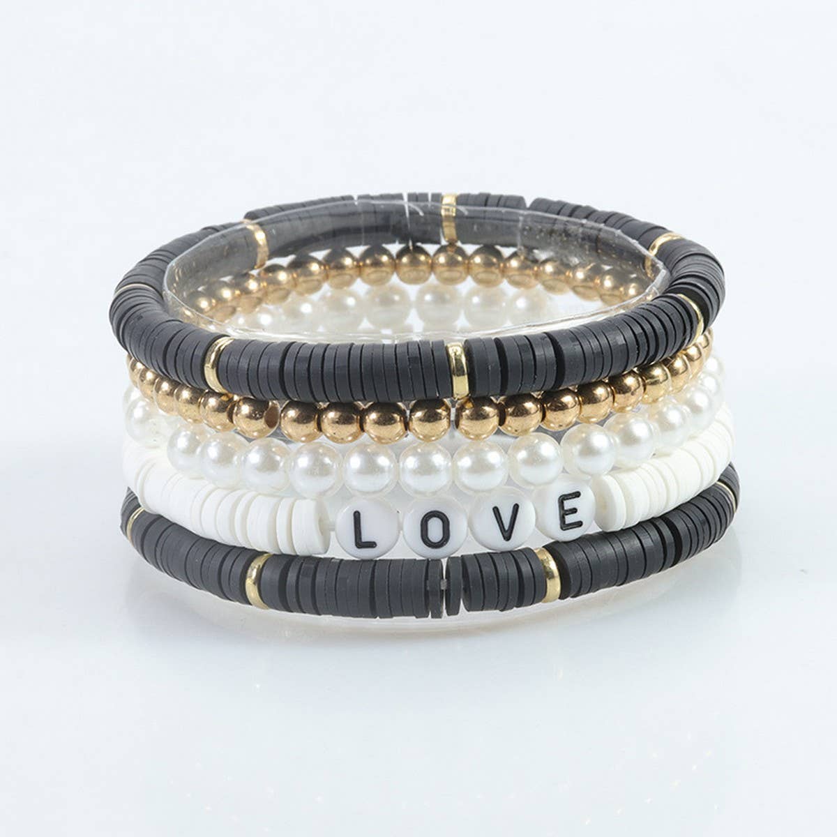 ACCITY - Wholesale Jewelry Set - 5PCS SMILING FACE LETTER BEAD BRACELET SET_CWMM05376