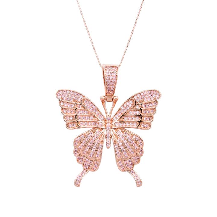 LA Jewelry Plaza - Wholesale Pendant/Charm Necklace - CZ Pave Butterfly Pendant Necklace0