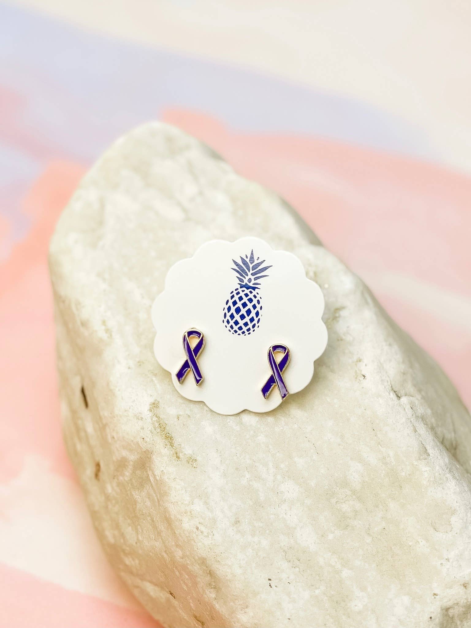 Prep Obsessed Wholesale - Wholesale Stud/Post Earrings - Purple Ribbon Signature Enamel Stud Earrings0
