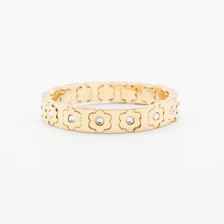 alberalkirk - Wholesale Cuff Bracelet - Floral Cuff Enamel Steel Crystal-Studded Elastic S5P141