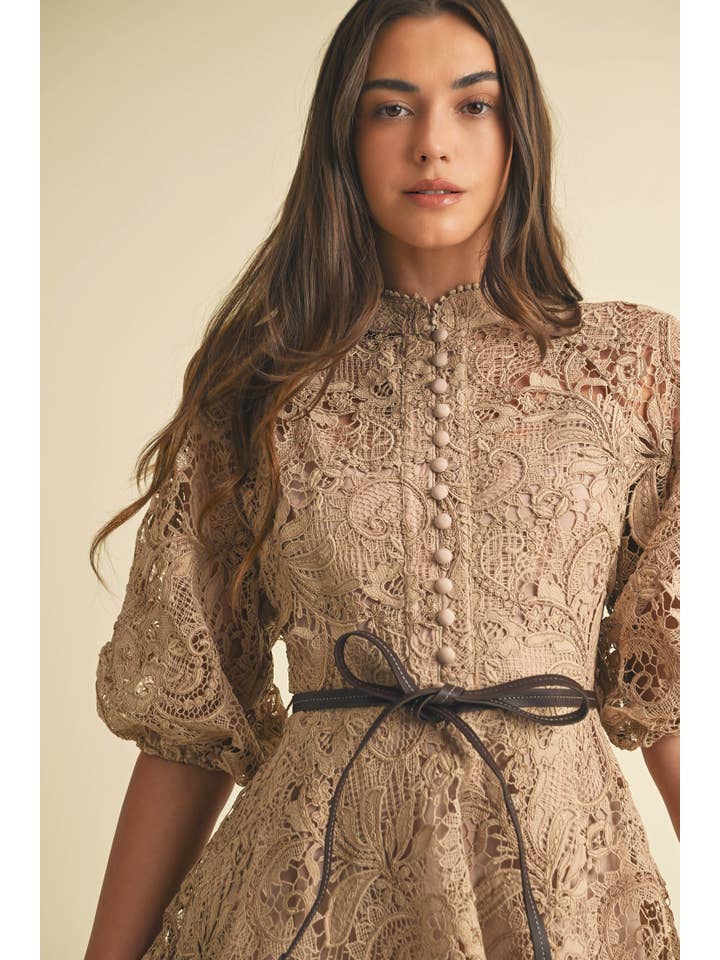 Beige Crochet Lace VIctorian style Mini Dress for wholesale on Faire