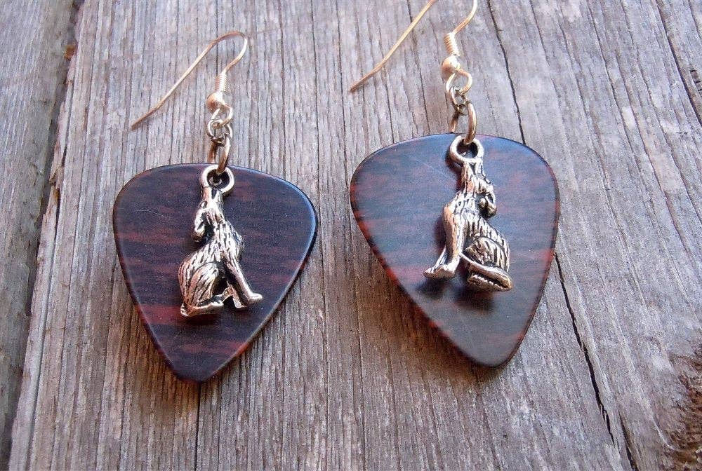 Simply Raevyn - Wholesale Dangle Earrings - Wolf Charm Guitar Pick Earrings27
