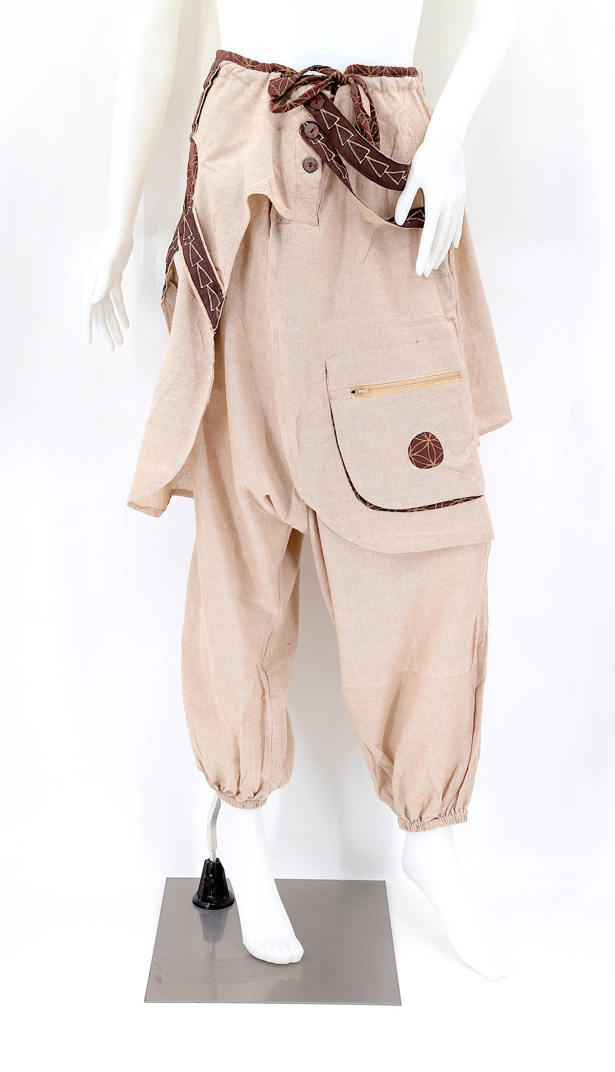 Himalaya Handmade – wholesale Byxor - Dam – Handgjorda bohemiska hippie haremsbyxor i bomull med blekt färgmönster Flower of Life26