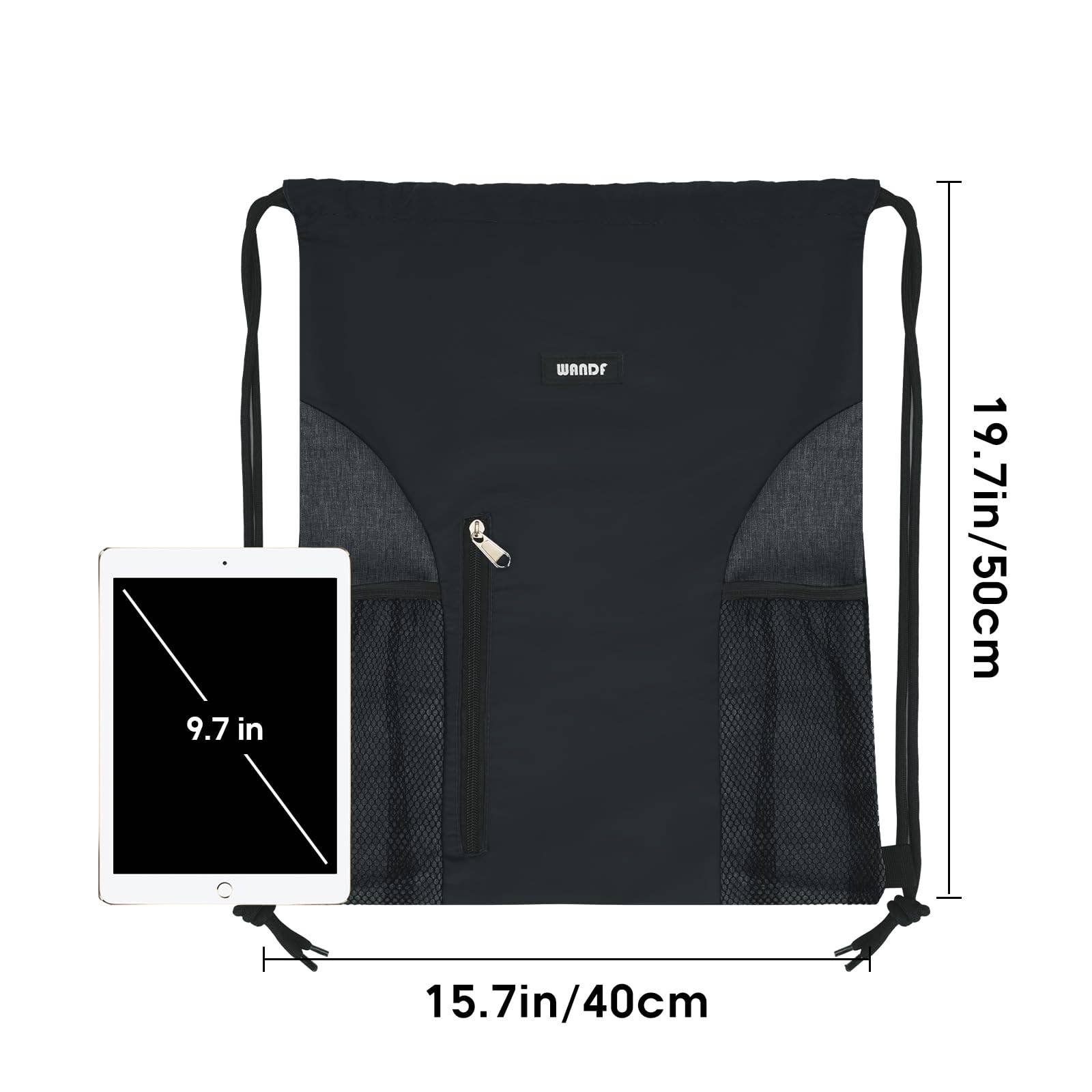 wandf - Vente Sac à cordon de serrage – unisexe - Sac à dos à cordon WF6038 Sports Gym avec poches en maille73