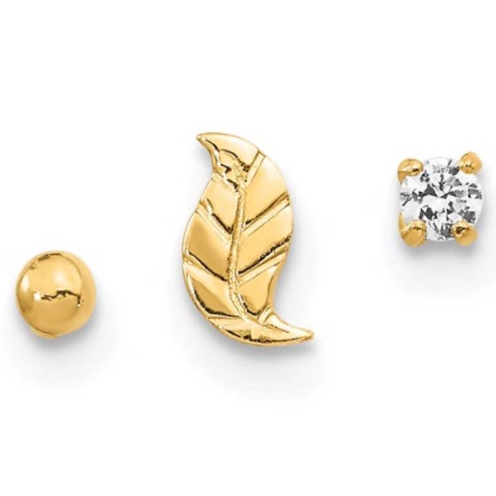 Ensemble de nez à tige feuille, boule et zircone cubique pour la vente par AlkemeGold