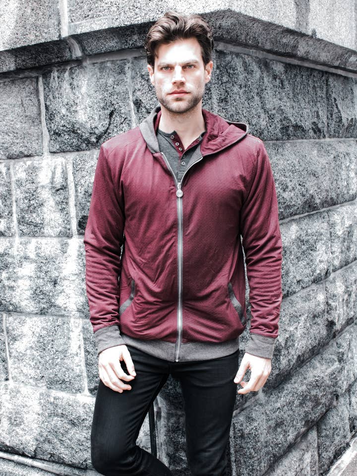 CALLISTUS Reversible Mens Hoodie - Burgundy Gray Printed for wholesale by G. Thomas